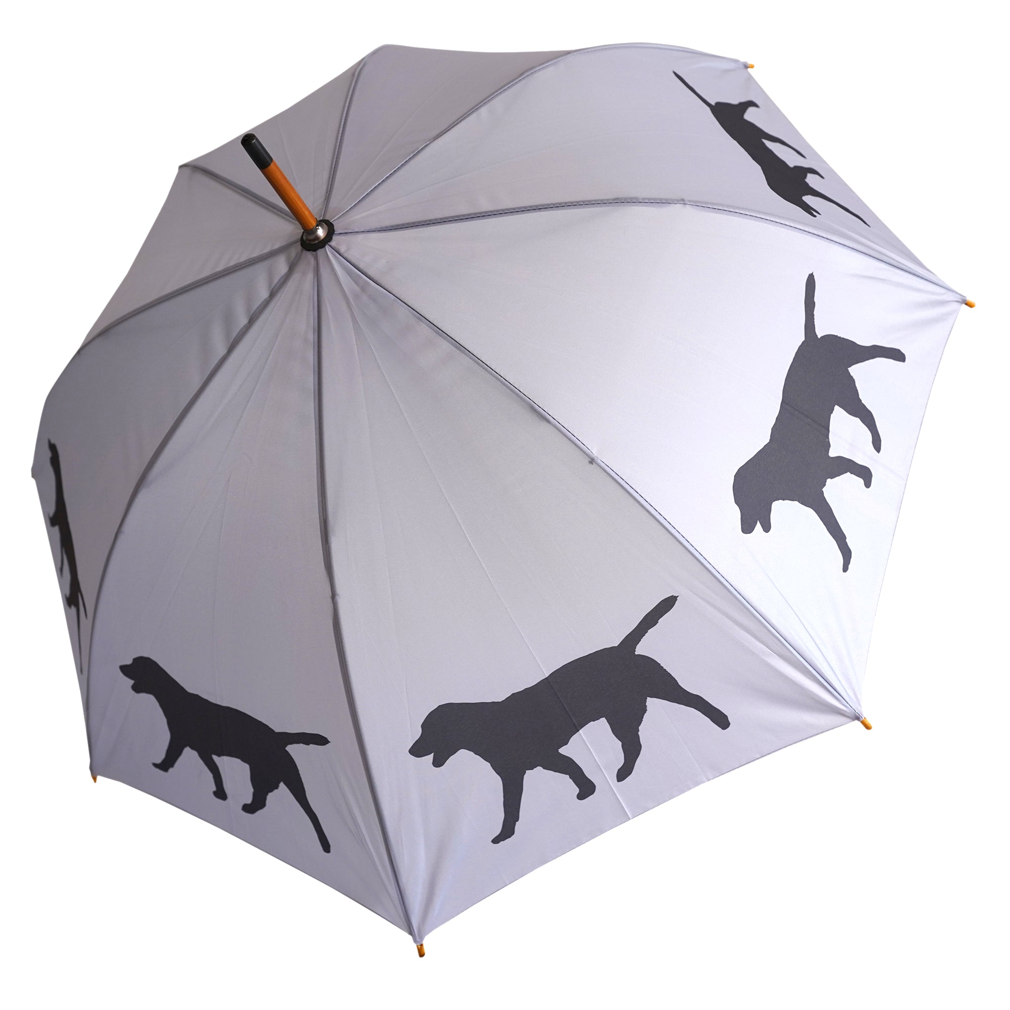 Labrador Retriever Wooden Stick Umbrella | Black on Silver