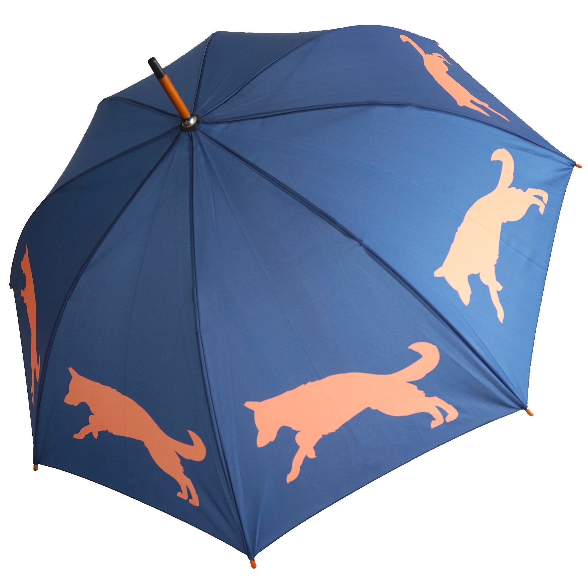 German Shepherd Wooden Stick Umbrella | Orange on Navy Blue