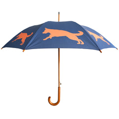 German Shepherd Wooden Stick Umbrella | Orange on Navy Blue