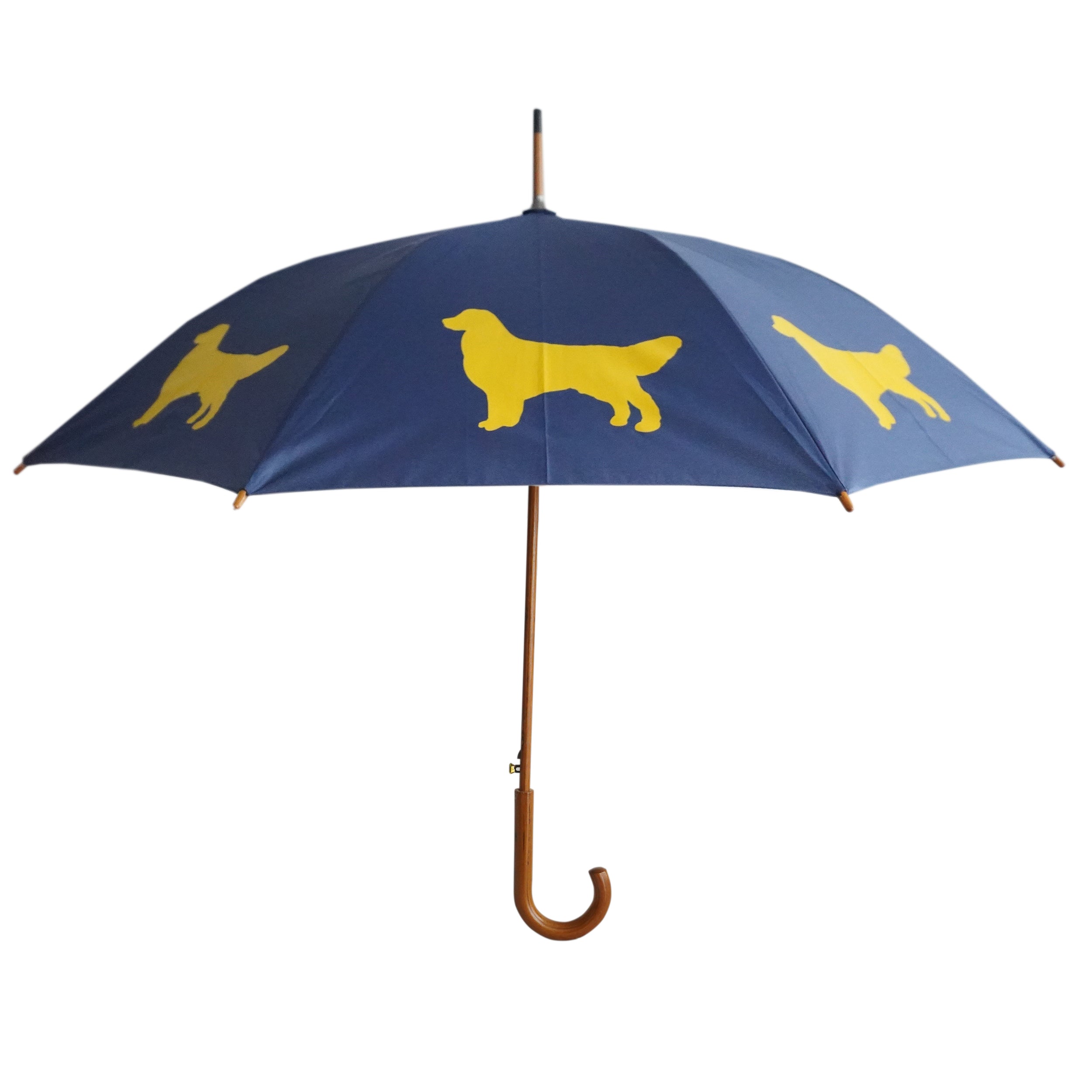 Golden Retriever Wooden Stick Umbrella | Gold on Navy Blue