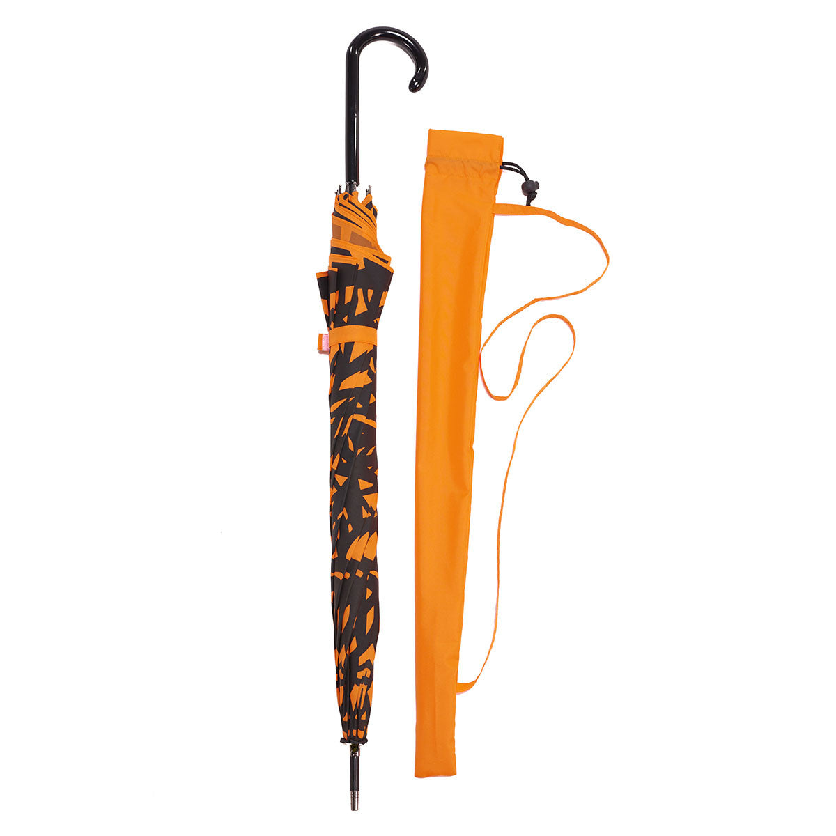 Butterfly Wing Auto Open Umbrella | Black on Flame Red/Orange