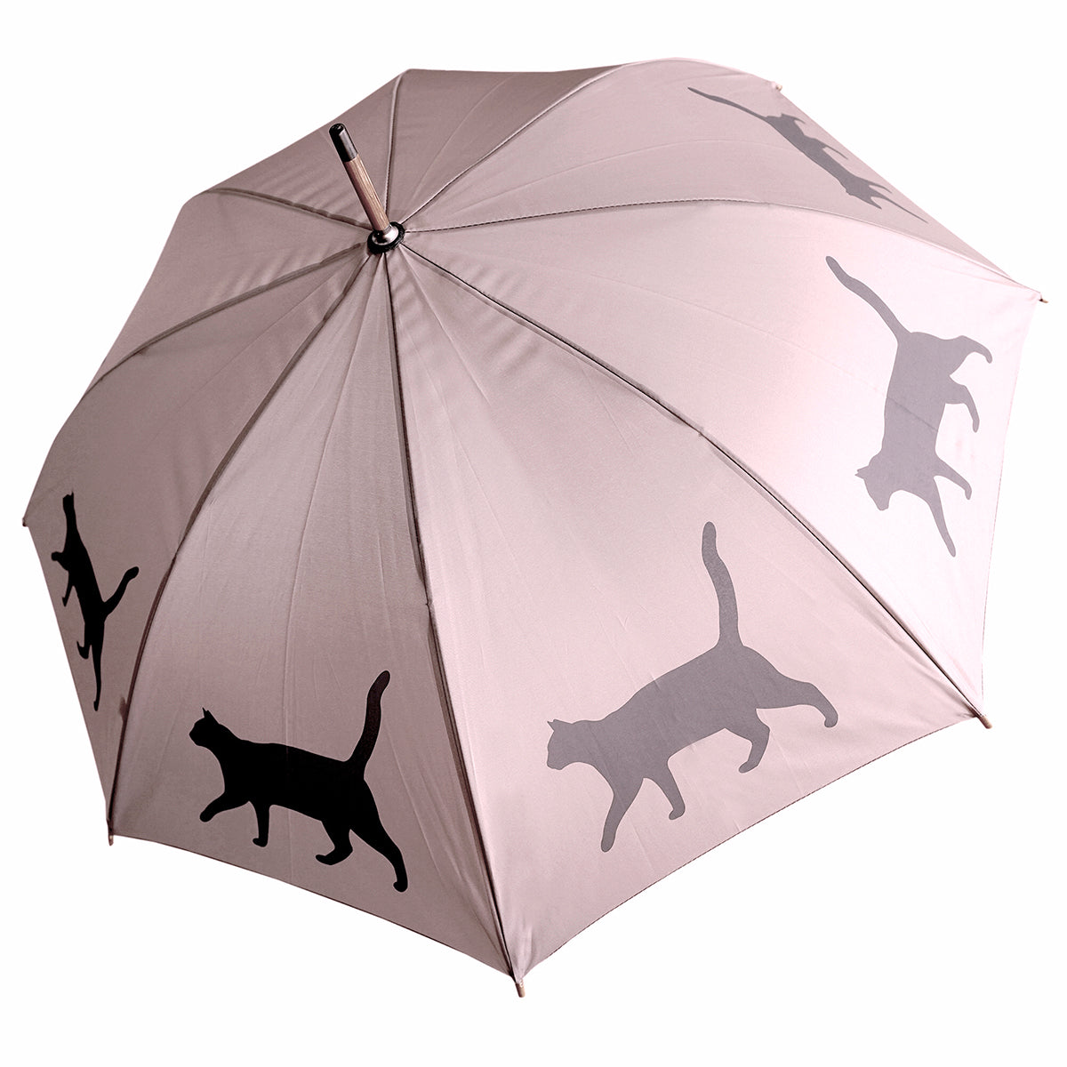 Cat Wooden Stick Umbrella | Black on Taupe