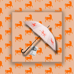 Unicorn Auto Open Umbrella | Flame Red/Orange on Warm Taupe