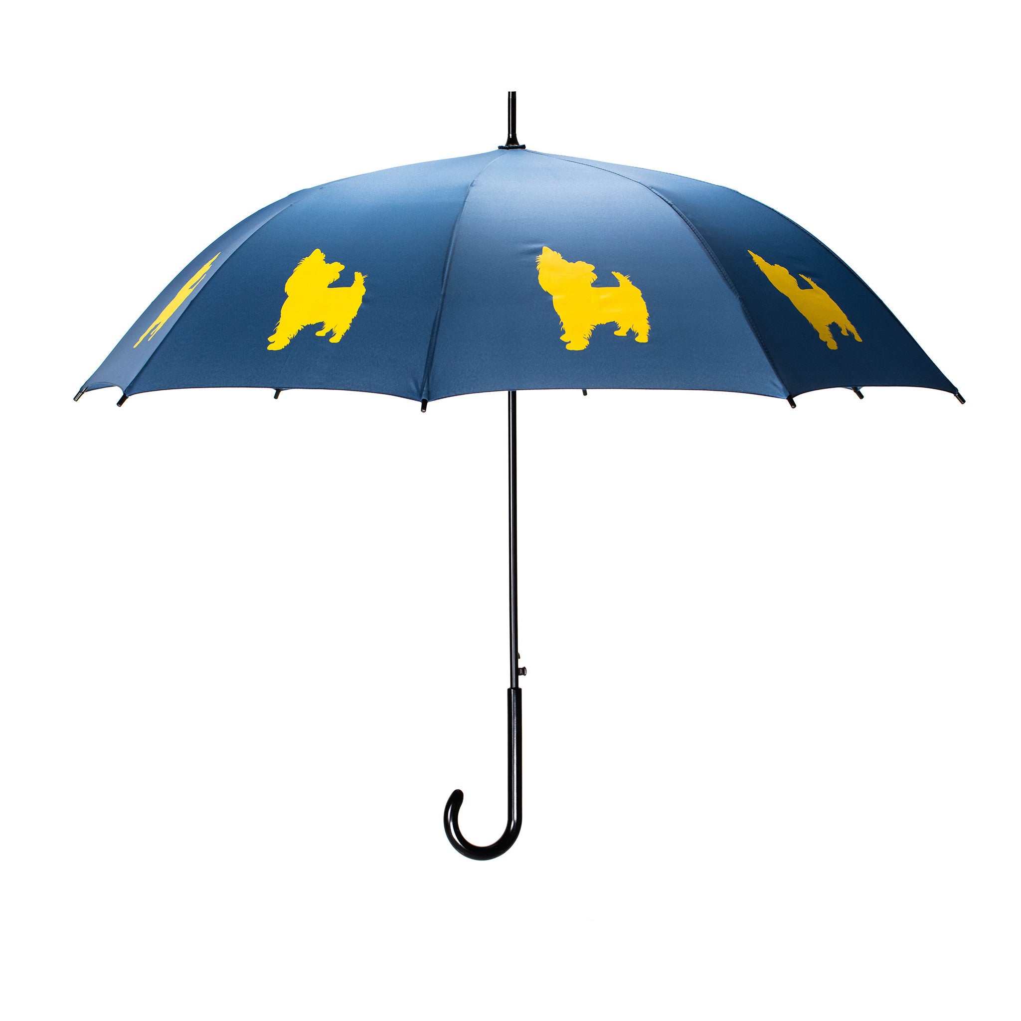 Yorkshire Terrier Auto Open Umbrella | Yellow on Navy Blue