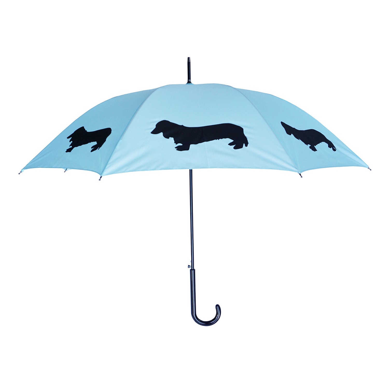 Dachshund Long-Haired Auto Open Umbrella | Black on Island Paradise Blue