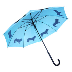 Dachshund Long-Haired Auto Open Umbrella | Black on Island Paradise Blue
