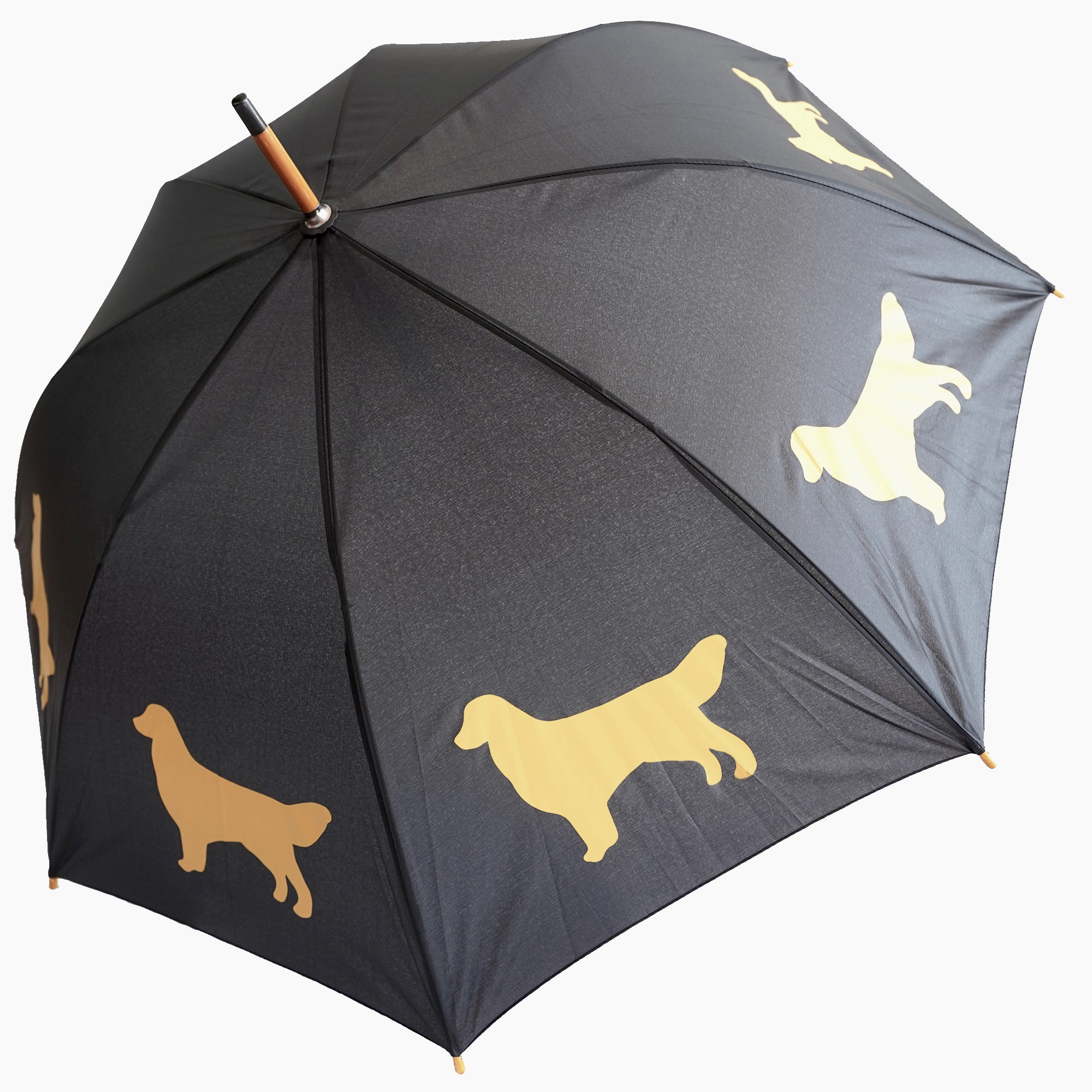 Golden Retriever Wooden Stick Umbrella | Gold on Black