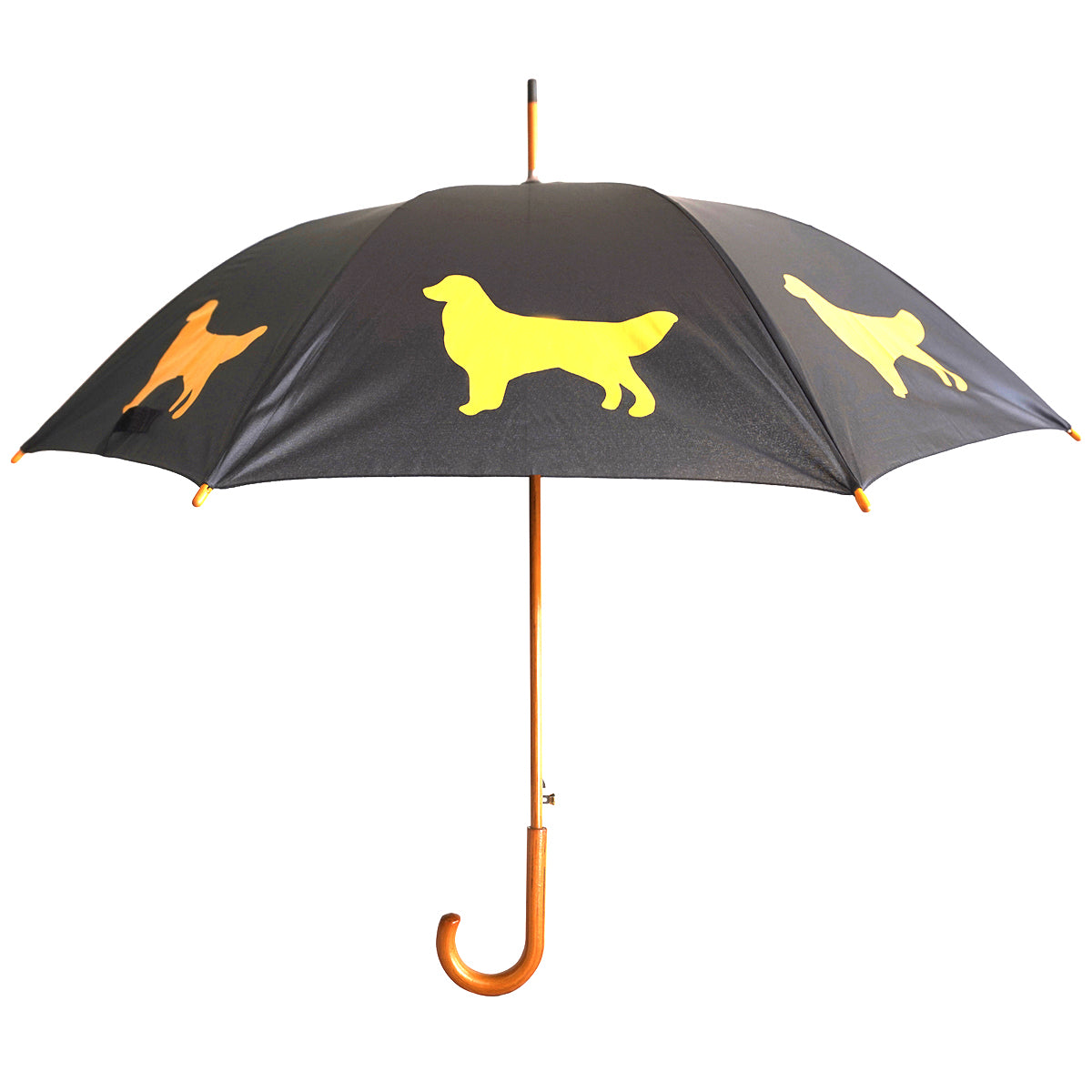 Golden Retriever Wooden Stick Umbrella | Gold on Black