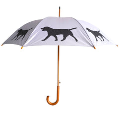 Labrador Retriever Wooden Stick Umbrella | Black on Silver