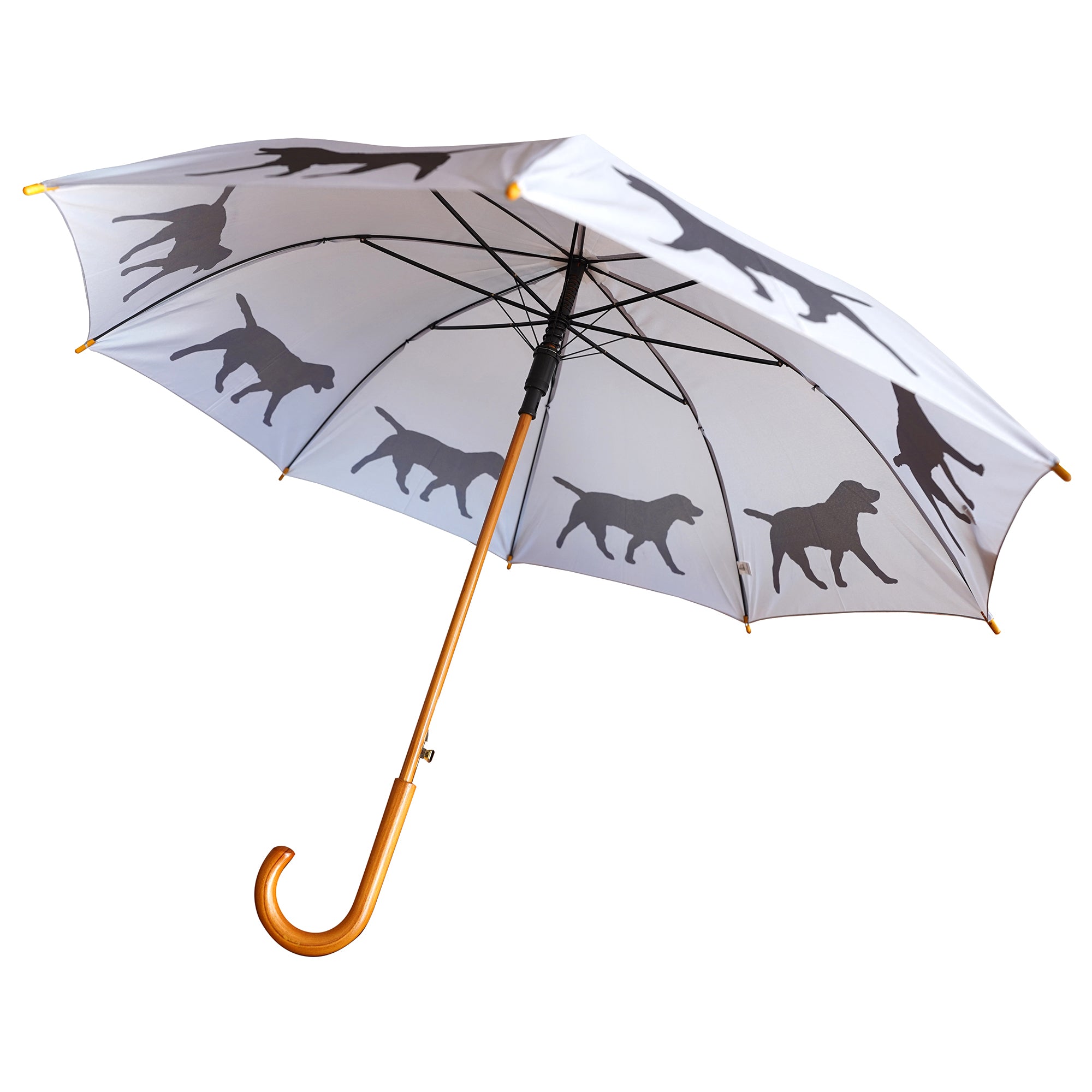 Labrador Retriever Wooden Stick Umbrella | Black on Silver
