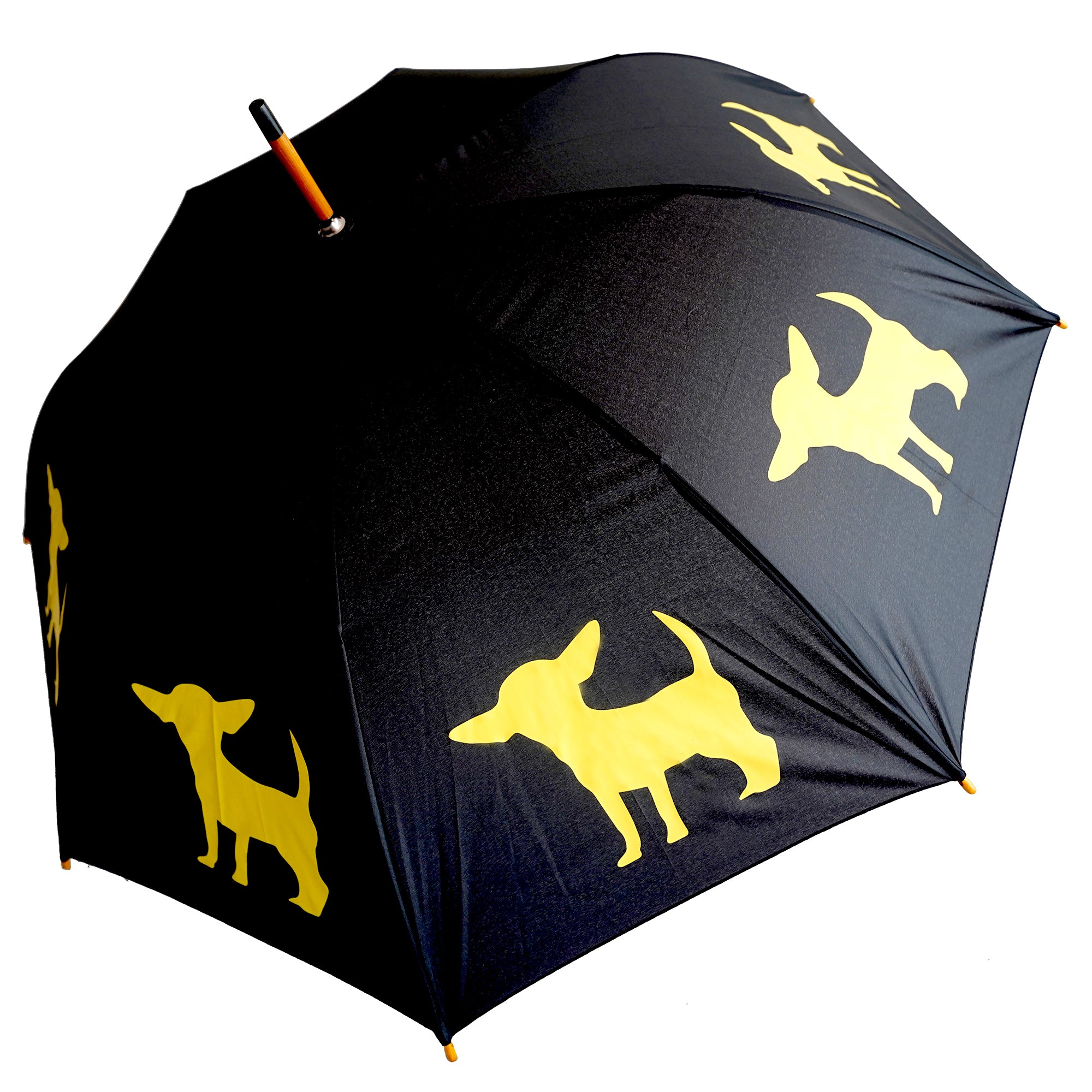 Chihuahua Wooden Stick Umbrella | Yellow on Black