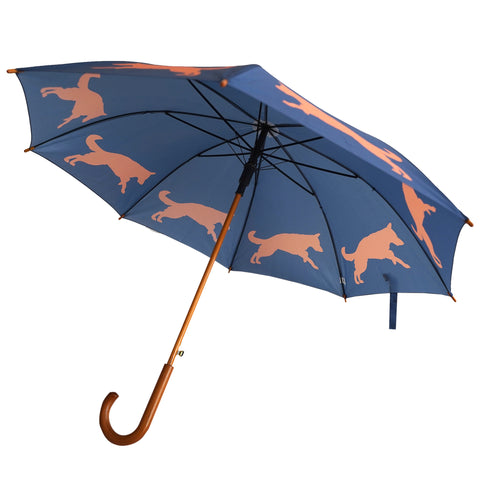 German Shepherd Wooden Stick Umbrella | Orange on Navy Blue