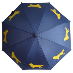 Golden Retriever Wooden Stick Umbrella | Gold on Navy Blue