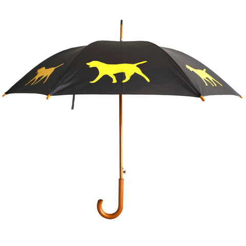 Labrador Retriever Wooden Stick Umbrella | Yellow on Black