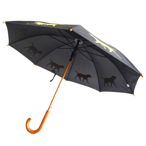 Labrador Retriever Wooden Stick Umbrella | Yellow on Black