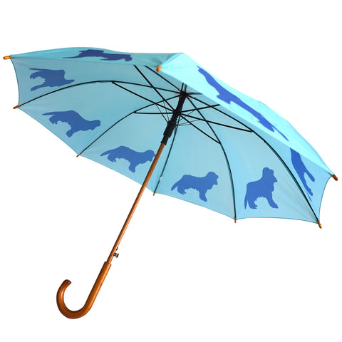 Cavalier King Charles Spaniel Wooden Stick Umbrella | Blue on Blue