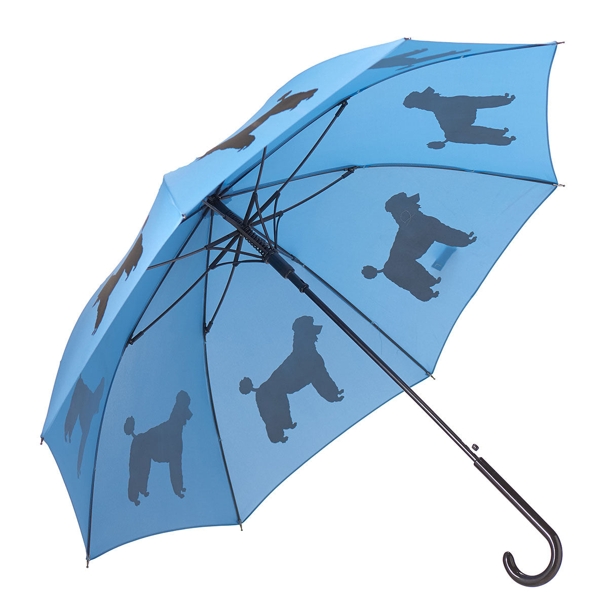 Poodle Auto Open Stick Umbrella | Black on Blue