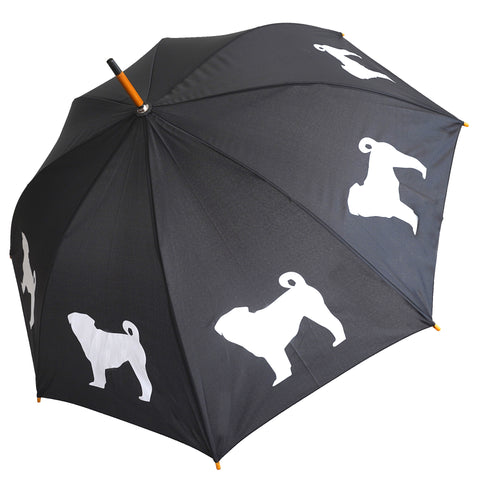 Pug Wooden Stick Umbrella | White on Black