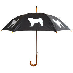 Pug Wooden Stick Umbrella | White on Black