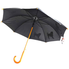 Pug Wooden Stick Umbrella | White on Black