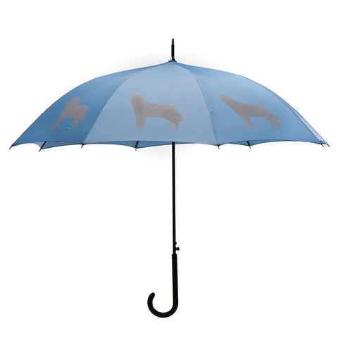 Siberian Husky Auto Open Umbrella | Silver on Niagara Blue