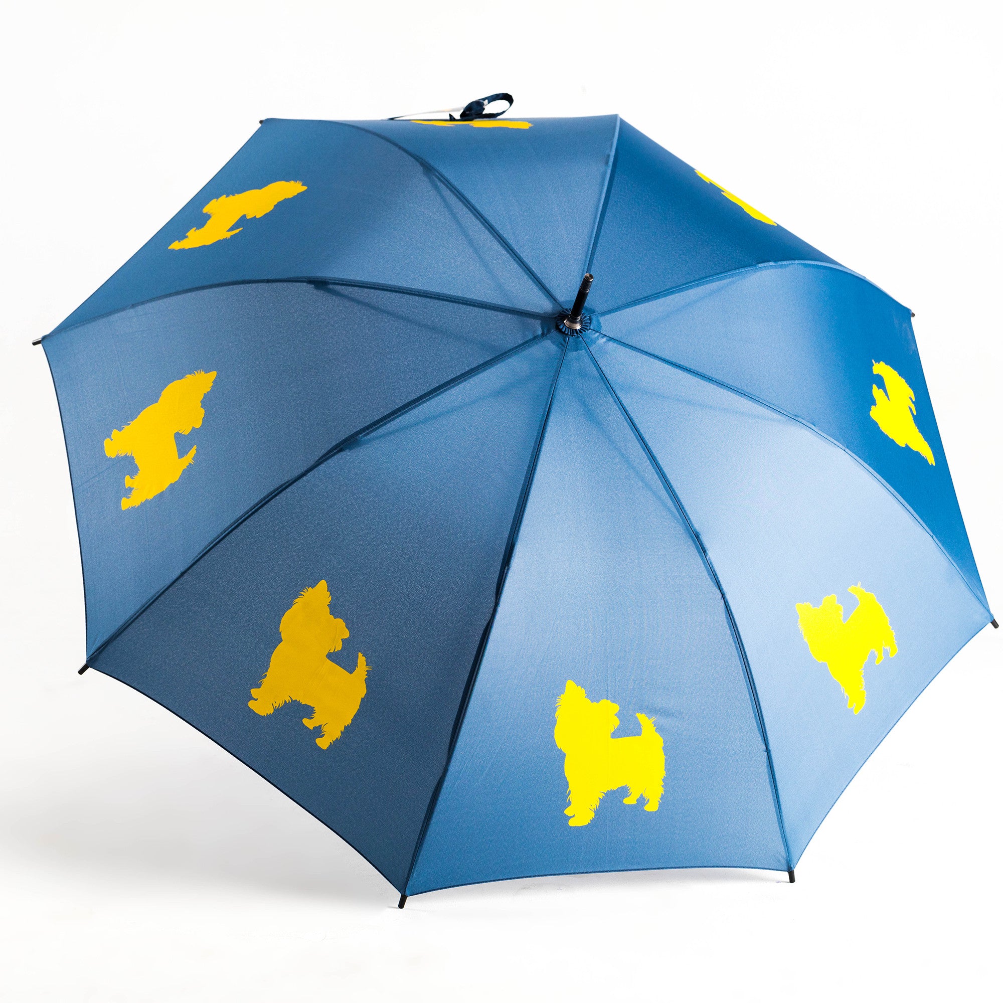 Yorkshire Terrier Auto Open Umbrella | Yellow on Navy Blue