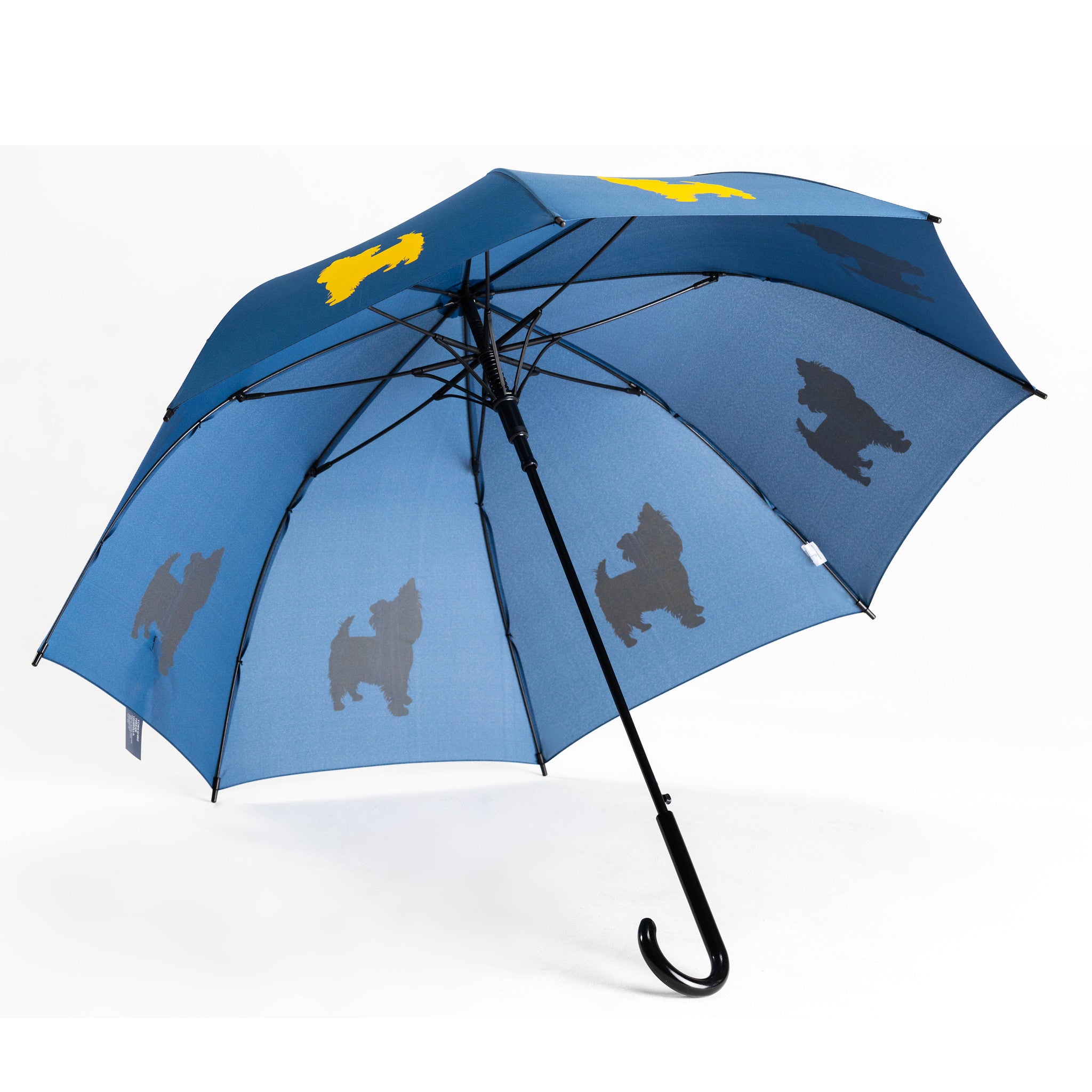 Yorkshire Terrier Auto Open Umbrella | Yellow on Navy Blue